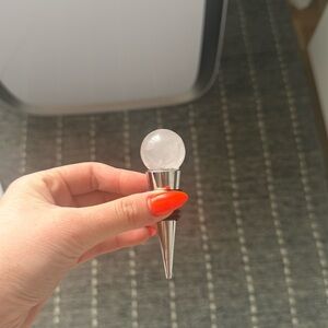 Natural Crystal Raw Rose Quartz Sphere Silver Wine Bottle Stopper